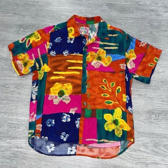 Hawaiian Other - Vintage Jams World Men’s Medium Floral Hawaiian Button Down Short Sleeve Rayon